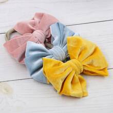 3入組寶寶絨面蝴蝶結尼龍頭帶,彈性無縫包覆新生兒和幼兒,秋冬季節適用