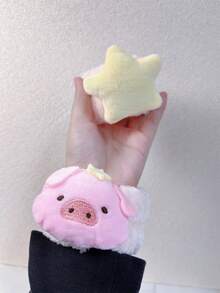 2pcs/Set Women's Cartoon Plush Animal Wristband & Hair Tie, Suitable For Daily Commute, Cleaning And Moisture Protection Sleeves - Pink - View 6