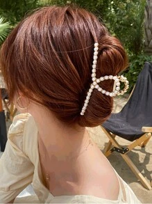 1入組11cm大號鑽石+珍珠豪華髮夾，高貴典雅髮夾，高端髮夾造型，頭飾