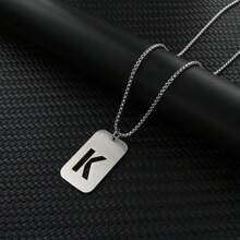 1pc Hollow Out Letter Necklace For Men, Hip Hop Sweater Chain Jewelry, Rectangular Smooth Tag Pendant - Silver - View 26