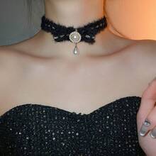 1件羊毛绒蝴蝶结圆环水滴珍珠项链，个性化甜心项链，冬季新款百搭女士首饰，节日理想礼物