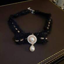 1件羊毛绒蝴蝶结圆环水滴珍珠项链，个性化甜心项链，冬季新款百搭女士首饰，节日理想礼物