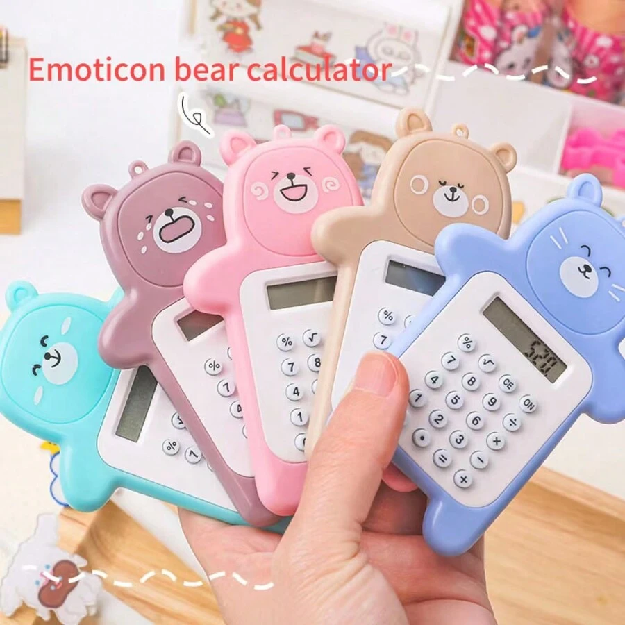 【color Optional Calculator】cute Cartoon Bear Shaped Calculator, Korean Style Fashionable Mini Portable Pocket Calculator, Small Calculator For Daily Use 【sent In Random Color】 - Brown - View 1