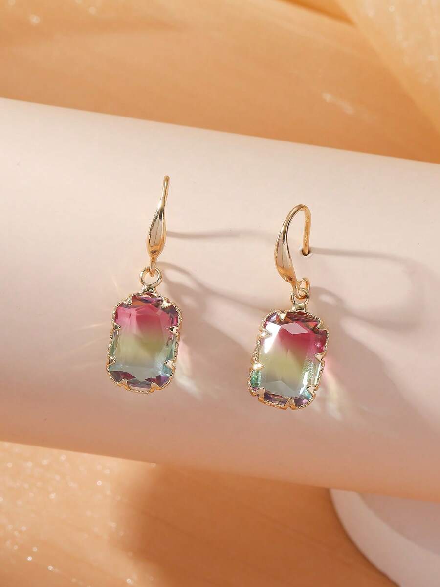2 件迷人時尚雙面彩色玻璃吊墜耳環,優雅女士珠寶,節日禮物