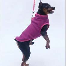 1件新款寵物狗衣服,立領鈕扣前美式羊毛衣（無袖）輕量短毛絨,帶有牽引環 - 中紫紅色 - 查看 3