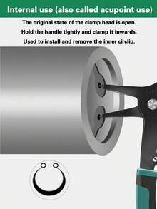 1pc Shaft/hole Retaining Ring Plier, 2-in-1 Inner/outer Ring Removal Tool For Mechanic, Automotive Repair, Spring Disassembly, Compatible With Multiple Retaining Ring Types, Also Known As Hole Block Ring Pliers, Internal And External Ring Pliers, Spring Removal Pliers - Green - View 4