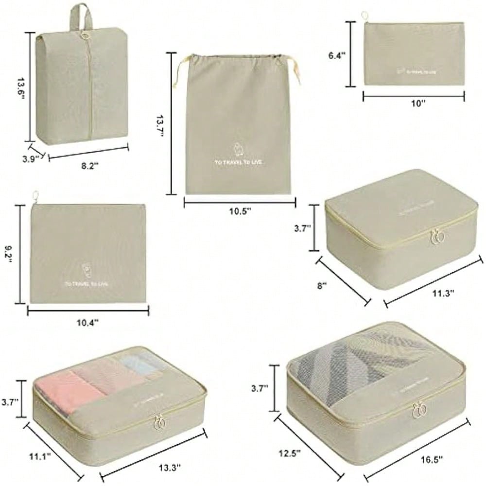 7pcs Travel Packing Cubes Set Including Luggage Separators, Underwear