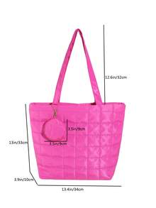 Bolso Grande De Tela En Cuadros Con Capacidad Amplia - Rosa Fucsia - Ver 7