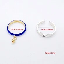 1對可愛貓咪鈴鐺造型時尚疊穿開口滴狀戒指套裝 - 藍色 - 查看 11