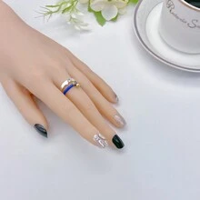 1對可愛貓咪鈴鐺造型時尚疊穿開口滴狀戒指套裝 - 藍色 - 查看 9