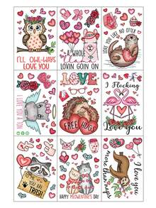 9pcs Valentine's Day Cartoon Animal Static Cling Window Stickers - Multicolor - View 6
