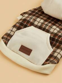 1pc Pet Dog Hoodie, Contrast Plaid Design, Suitable For Small/Medium Dogs & Cats, Autumn/Winter Pet Clothing - Apricot - View 4