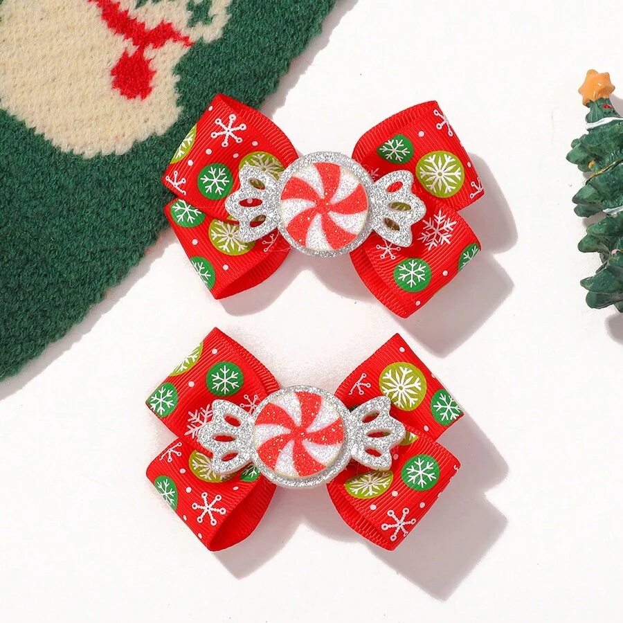 2入組聖誕風格兒童蝴蝶結髮夾,簡約派對女孩雙馬尾髮夾,可愛女孩髮飾