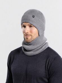 Winter Warm Knitted Hat And Scarf Set For Men With Thicker Thermal Lined , Outdoor Cycling Ear Protection Beanie - Grey - View 4