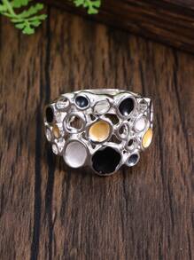 展現個性的經典時尚彈性調節鋅合金戒指,幾何波點設計,適用於女士和女孩,適合日常穿著,派對佩戴和送禮。