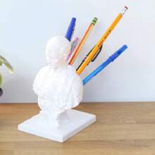1pc Caesar Pencil Holder, Desk Organizer, Pen Stand, Plant-based Pla Plastic, Creative Furniture Decoration Birthday Gift, Office & School Supplies - White - View 1