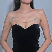 1pc Cross-Border New Arrival Accessory Rhinestone Shoulder Chain Sexy Tassel Multi-Layer Collarbone Necklace Crystal Body Chain - Gold - View 1