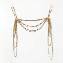 1pc Cross-Border New Arrival Accessory Rhinestone Shoulder Chain Sexy Tassel Multi-Layer Collarbone Necklace Crystal Body Chain - Gold - View 3