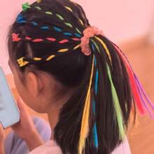 Kid's Cute Hair Tie, Mini Claw Clip, Ponytail Holder, Mixed Color, Adult, Braids, Twists, Hair Buns, Party, Travel, Bright, Scenery, School Performance, Art Show, College Girl, Lady, Elegant, Dating, Bohemian, Cornrows, Twisted Rope Hair Band - Multicolor - View 7