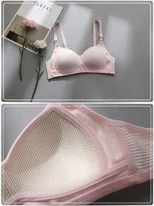 1 件女士简约无线加垫聚拢文胸 - 粉色 - 查看 2