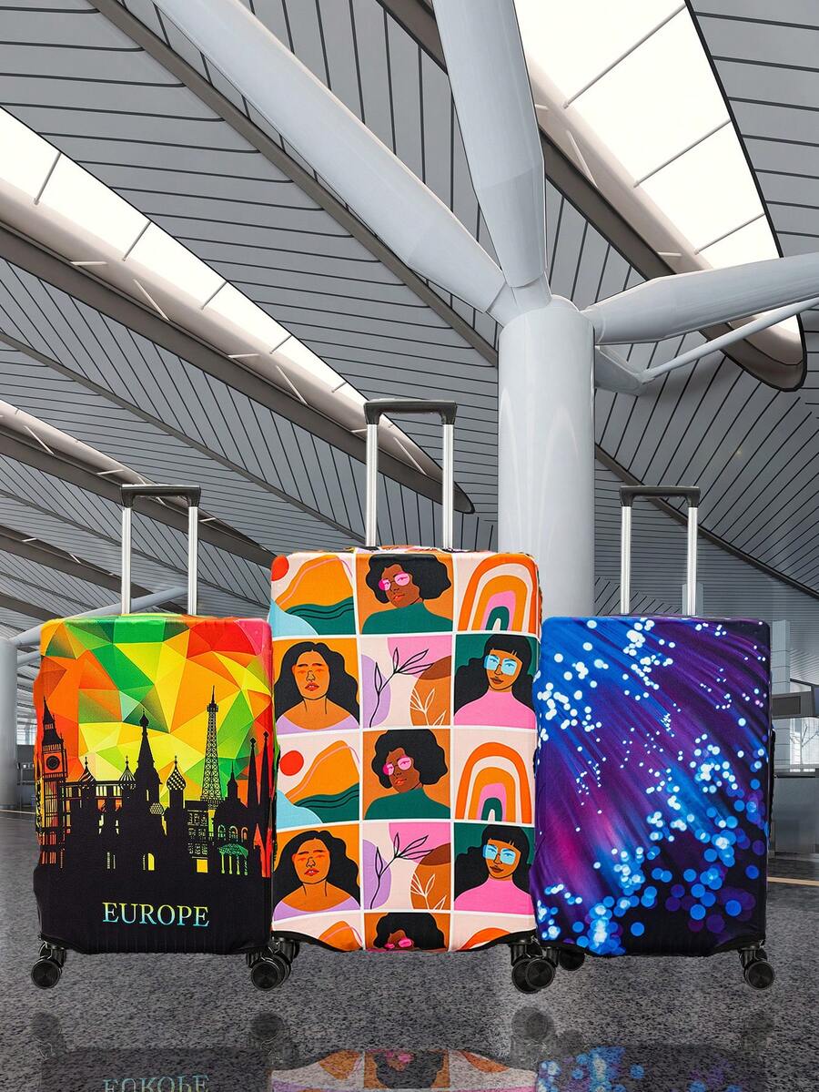 L 码高弹力行李箱套，旅行箱保护套，适合 18-30 英寸行李箱，卡通人物印花，洗衣机适用 - 彩色 - 查看 1