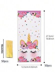 50 个 Opp 材质礼品袋，粉色蝴蝶图案糖果饼干烘焙礼品包装袋，适合生日派对装饰礼物