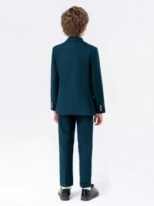4 件/套 男孩西裝套裝,含外套、馬甲、褲子和領結紳士套裝,適合聖誕節和秋季 - 墨綠色 - 查看 4