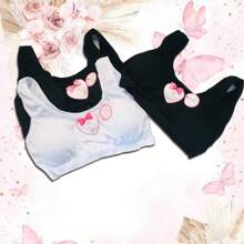 Corpiño, Sujetador para Niña, Set de 2 Piezas de Sujetadores de entrenamiento para niñas, brasier deportivo de algodón suave, lisos con almohadillas. - Negro - Ver 4