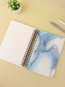 1pc Creative Marble Pattern A5 Horizontal Line Notebook For Business/Office/Student Writing Back To School - Blue - View 3
