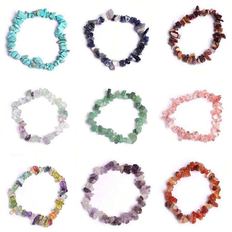 Natural Stone Bracelet Crystal Healing Chip Chain Bracelets ,Gemstone Polished Asymmetrical Crystals Stone - Multicolor - View 1