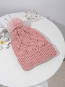 秋冬新款粉色菱形人工珍珠女帽可塑造臉部線條