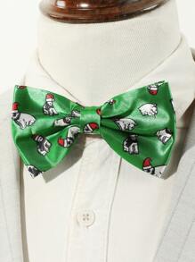 1 Miếng Nam Giải trí Y2K Phong cách In con chó Mũ Giáng sinh Mô hình Nơ thắt Thích hợp Đối với Tiệc Giáng sinh - màu xanh lá - Xem 2