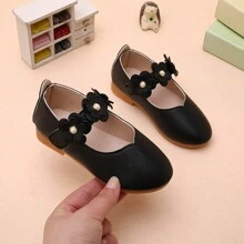 女孩皮質公主鞋，春秋幼兒女童表演鞋，軟底鞋 - 黑色 - 查看 1