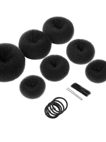 Donut Hair Bun Maker 7 Pieces, Ring Style Bun Maker Set With (1 Extra-Large, 2 Large, 2 Medium And 2 Small), 5 Pieces Hair Elastic Bands, 20 Pieces Hair Pins(Black) Casual Hair Ties Ponytail Holders Hair Elastics Hair Rubber Bands Scrunchies Hair Rope Elastic Hair Tie, Hair Bobbles