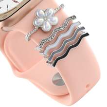 5pcs/Set Universal Silicone Watch Band Decorative Ring Compatible With Apple Watch Bands - Silver - View 15