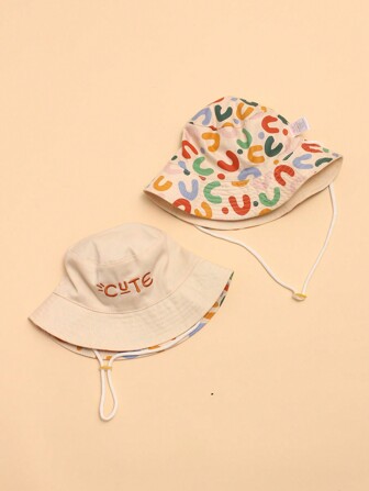 1pc Children's Spring & Autumn Sun Ion Bucket Hat With Cute Embroidered Letter Design, Versatile