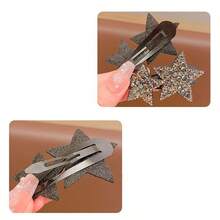 2入組兒童劍魚夾和寶寶女孩可愛的鑲有水鑽的星形髮夾,髮飾