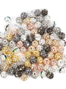 20pcs Copper Material Round Beads With Rhinestones For Diy Jewelry Making - Multicolor - View 2