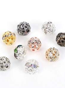 20pcs Copper Material Round Beads With Rhinestones For Diy Jewelry Making - Multicolor - View 3