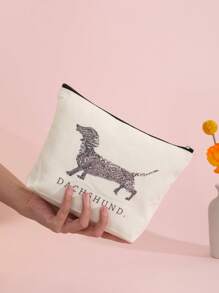 臘腸狗卡通圖案錢包迷你錢包零錢卡鑰匙扣化妝包生日禮物感恩節禮物聖誕禮物 - 米色 - 查看 3