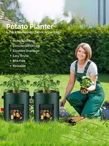 1個帶有蓋子和手柄的馬鈴薯種植袋,可種植馬鈴薯、蘑菇、蕃茄、蔬菜等各種植物(7加侖,綠色)