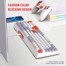 Hxsj 遊戲鍵盤有線 108 鍵全尺寸 Rgb 背光 Pc 鍵盤 Sp 球形鍵帽可拆卸電纜 Usb A 轉 Type C 適配器適用於 Windows 筆記型電腦 - 白色 灰色 顏色 - 查看 8