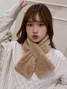 1pc Plush Neck Warmer Scarf Suitable For Daily And Christmas Use,Gifts For Valentine'S Day , Mon Gifts Father Gifts Teacher Gifts Women Gifts Funny Gifts Sister Gifts Bestfriend Gifts - Khaki - View 4