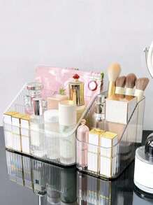 1pc Plastic Makeup Storage Box, Modern Clear Multi-Grid Makeup Storage Box For Home, Gift For Valentine's Day,For Holiday Beach, Bathroom Collection, Bedroom Collection, Large Capacity,Makeup Bag,Travel Essential - Clear - View 7