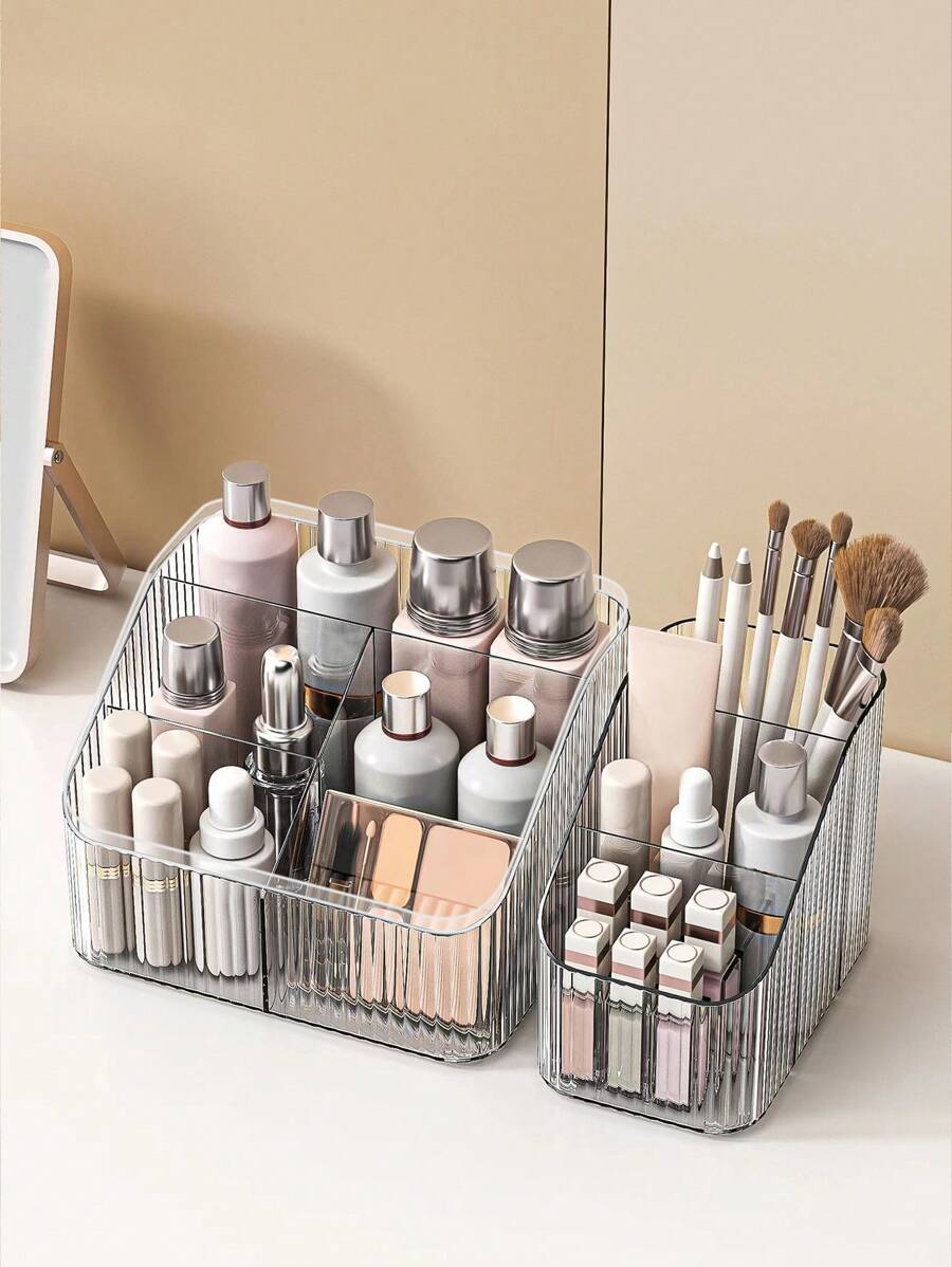 1pc Plastic Makeup Storage Box, Modern Clear Multi-Grid Makeup Storage Box For Home, Gift For Valentine's Day,For Holiday Beach, Bathroom Collection, Bedroom Collection, Large Capacity,Makeup Bag,Travel Essential - Clear - View 1