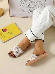 New Breathable Lace Linen Home Slippers, Versatile Princess Linen Slippers - Beige - View 4