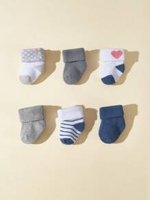 6双装男女宝宝袜子，心形印花，温暖拉绒衬里，适合情人节 - 彩色 - 查看 3