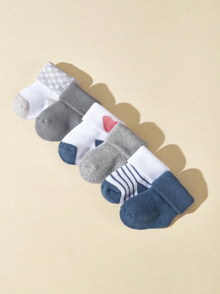 6双装男女宝宝袜子，心形印花，温暖拉绒衬里，适合情人节 - 彩色 - 查看 1