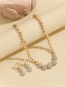 3入組/套鍍金全鑲鑽石圓頸鏈和耳環套裝,豪華婚禮珠寶套裝