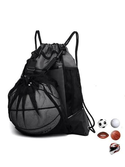 1pc Backpack With Independent Mesh Ball Bag, Light Grey Nylon Training Bag, Laptop And Tablet Book School Bag, Drawstring Bag For Helmets, Suitable For Students Outdoor Sports And Cycling Football Basketball Volleyball Thin Rope Shoulder Bag
